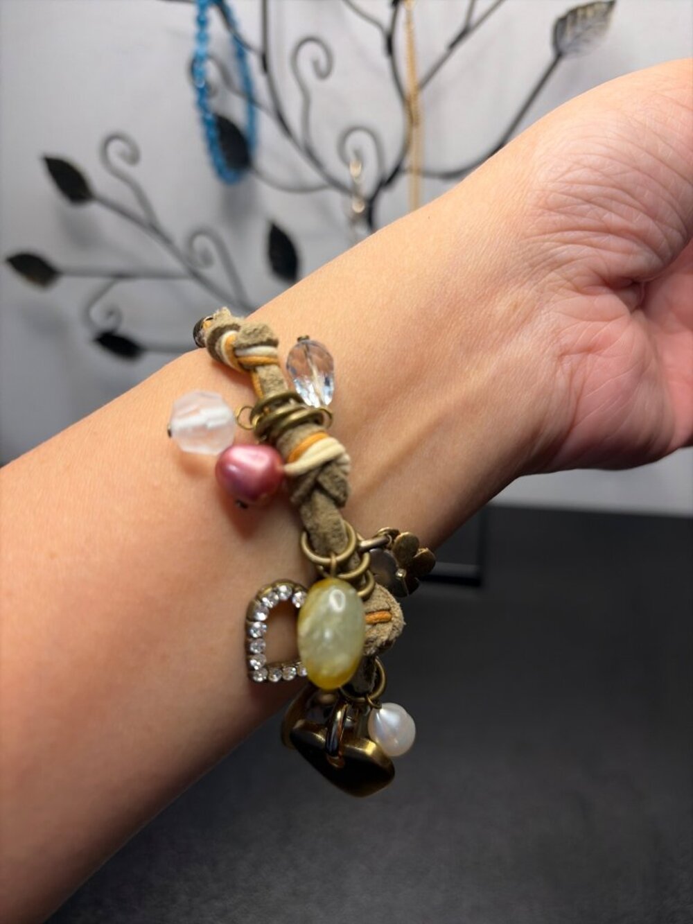 Rosana Boho Charm Bracelet | Mixed Media Hearts, Horseshoe & Pearl Accents